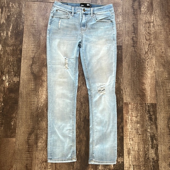 RSQ London Skinny Distressed Denim Jeans, Size 29x30, Light Wash Mixed Materials - Picture 1 of 11